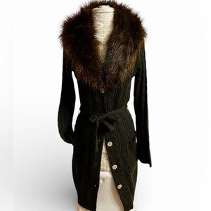 Carole Little Cardigan with Faux Fur Collar